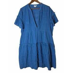 Sundance Dress Womens XL Blue Cotton Short Sleeve V-Neck Boho Prairie Sundress